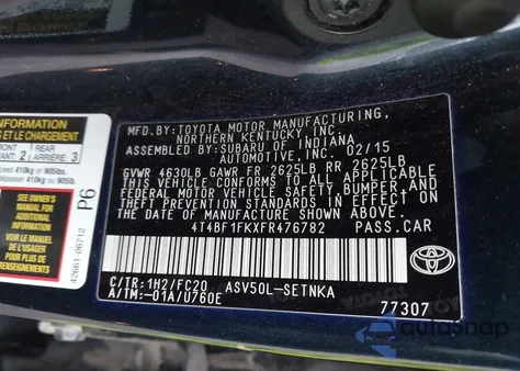 2015 Toyota Camry Le from USA, damaged, VIN 4T4BF1FKXFR476782